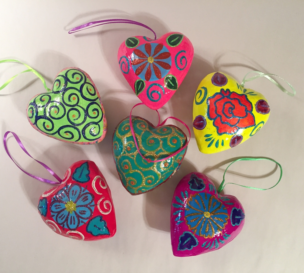Large Heart Ornament, Glossy Paper Mache Hearts
