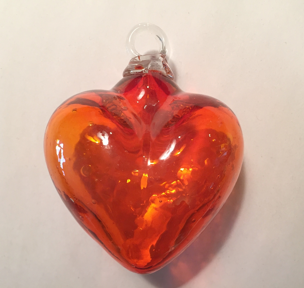 Mexican Blown Glass Heart, Orange Blown Glass Hearts