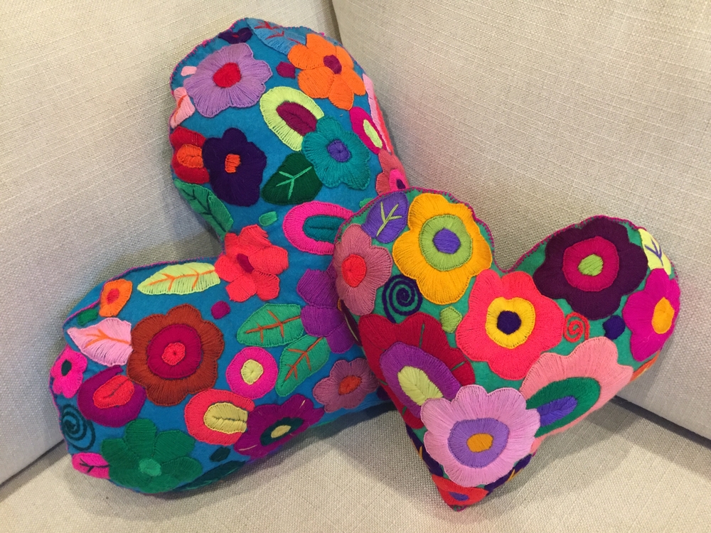 Large Heart Throw Pillow Embroidered Hearts