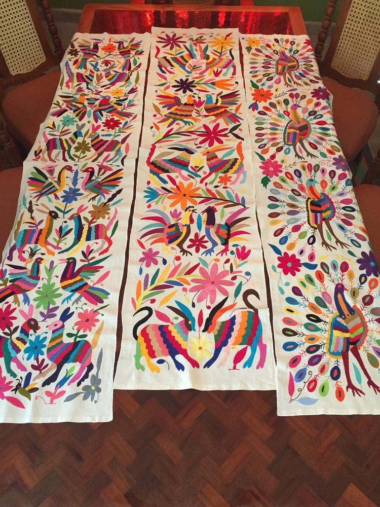 Hand Embroidered Otomi Table Runner, Wide Hand Embroidered Textiles