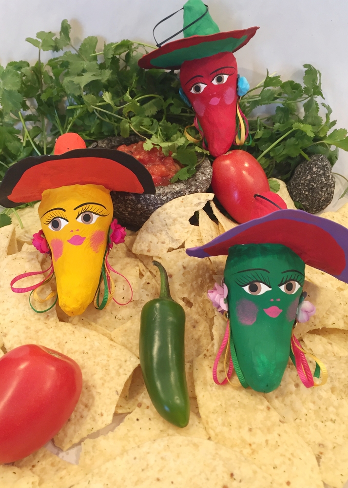 Colorful Chile Ornaments, Girls, S/3 | Christmas Ornaments, Paper Mache