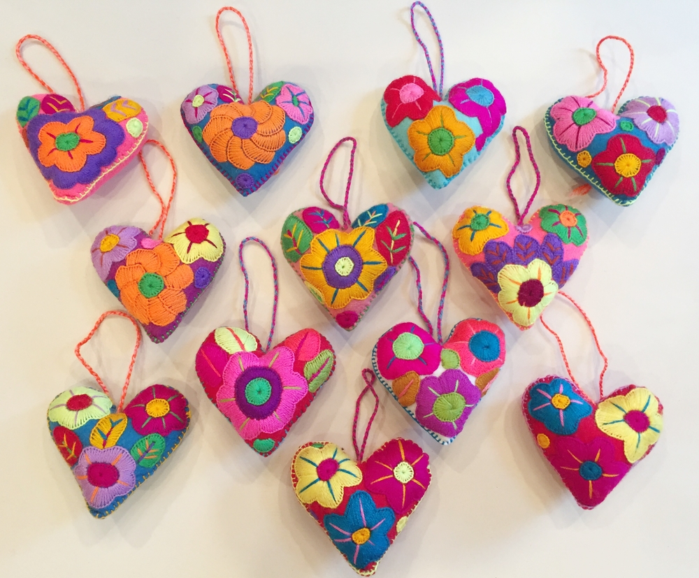Embroidered Heart Ornament, S/3 Christmas Ornaments, Embroidered