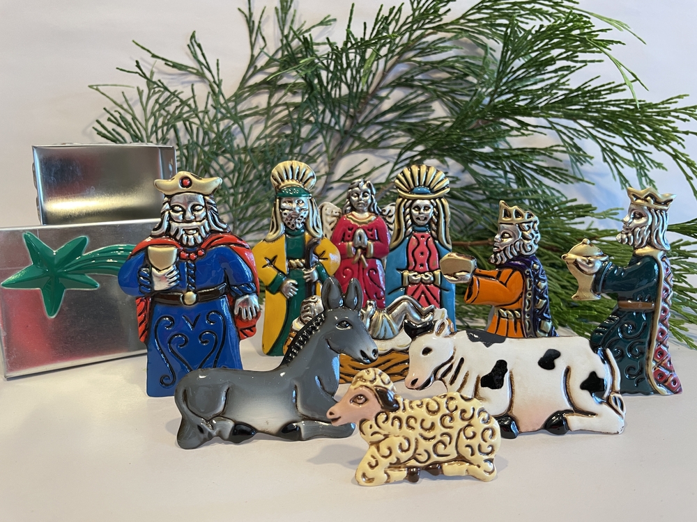 Nativity Set in Box, Small, Silver Finish Mexican Nativity Sets