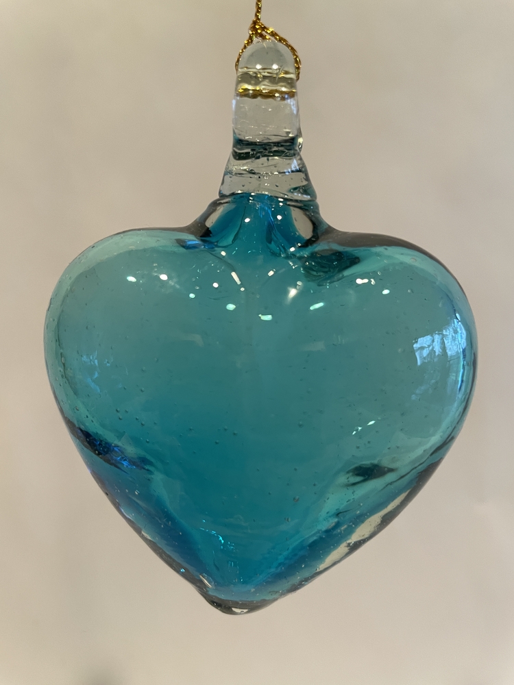 Mexican Blown Glass Heart, Aquamarine Blown Glass Hearts