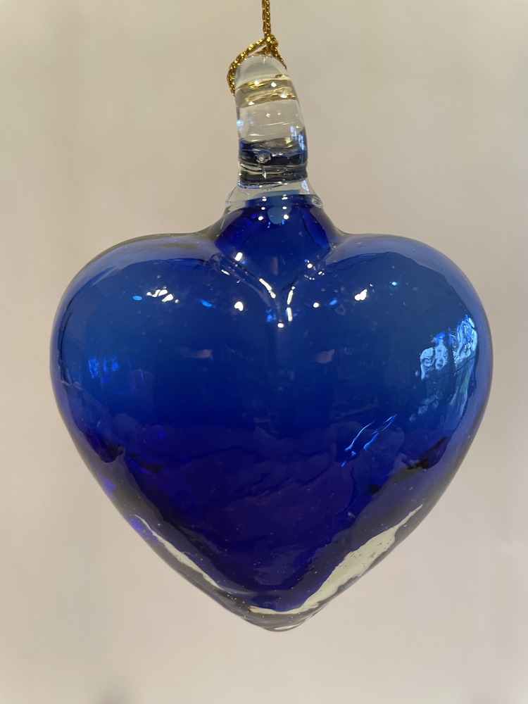 Mexican Blown Glass Heart, Cobalt Blown Glass Hearts