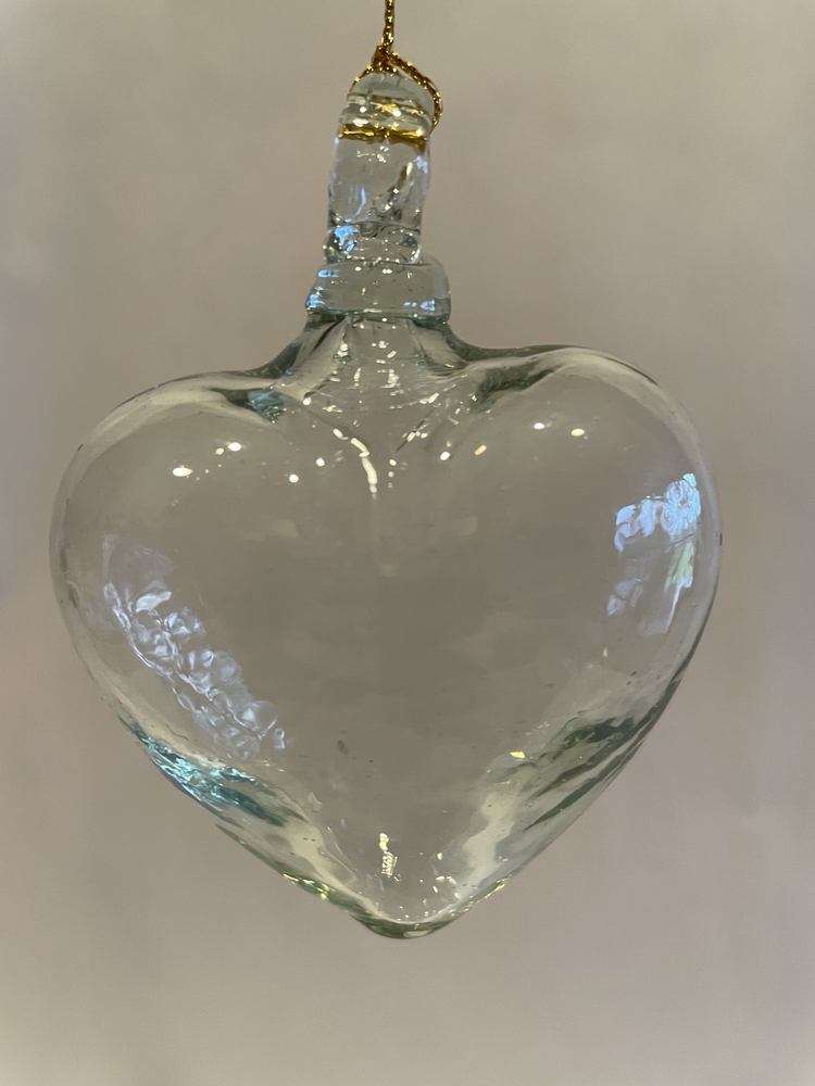 Mexican Blown Glass Heart, Clear Blown Glass Hearts