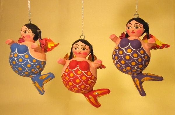 Curvaceous Mermaid, S/2 | Christmas Ornaments, Paper Mache, Angels