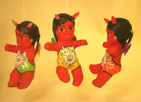 Devil Baby Girl, S/2 | Day of the Dead Ornaments, Paper Mache