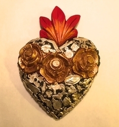 Heart with Roses and Milagros | Milagro Woodcarvings
