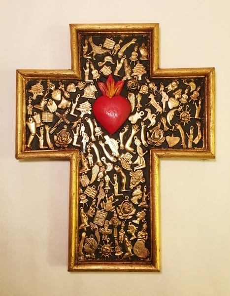 Cross with Milagros and Sacred Heart | Mexican Crosses, Assorted