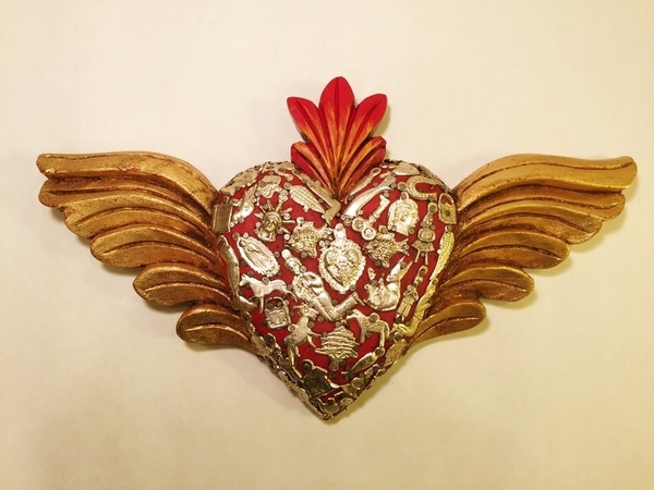 Sacred Heart with Wings and Milagros, Red | Sacred Hearts, Assorted