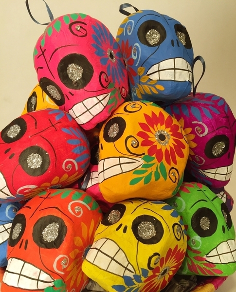 Colorful Calavera, S/5 | Day of the Dead Ornaments, Paper Mache