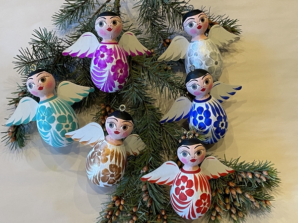 Angel Boy on White, Oval Shaped | Christmas Ornaments, Paper Mache, Angels