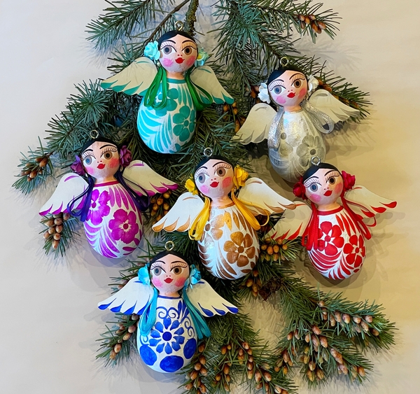 Angel Girl on White, Oval Shaped | Christmas Ornaments, Paper Mache, Angels