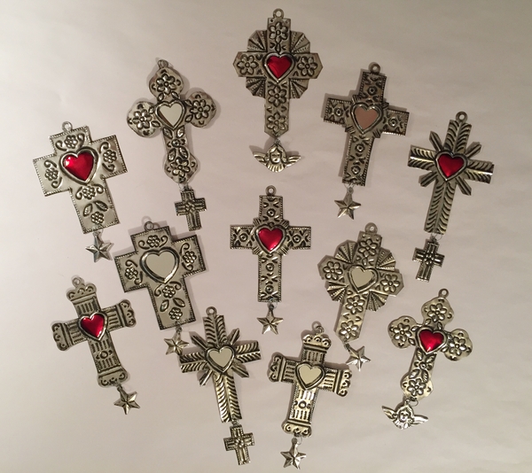 Set of 10 Small Tin Crosses | Religious Nichos and Tin Decor