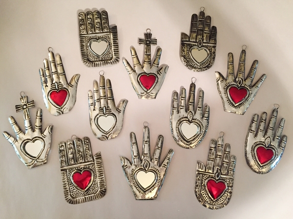 Set of 10 Small Tin Healing Hands | Christmas Ornaments, Tin