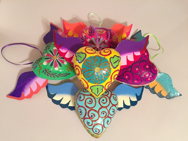 Large Sacred Heart, Glossy, s/3 | Christmas Ornaments, Paper Mache, Assorted