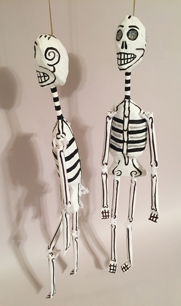 Lanky Skeleton, Set of Two | Day of the Dead Ornaments, Paper Mache