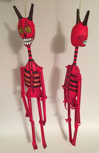 Lanky Devil, Set of Two | Day of the Dead Ornaments, Paper Mache