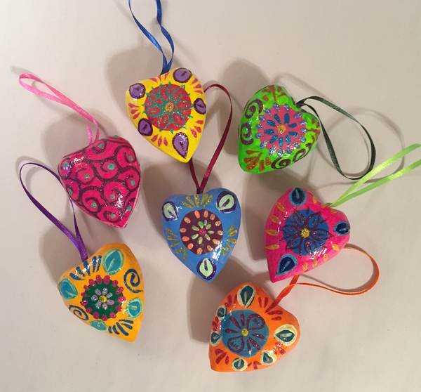 Small Heart Ornament, Glossy, S/3 | Christmas Ornaments, Paper Mache, Assorted