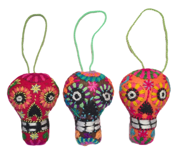 Embroidered Calavera Ornament, Small | Hand Embroidered Textiles