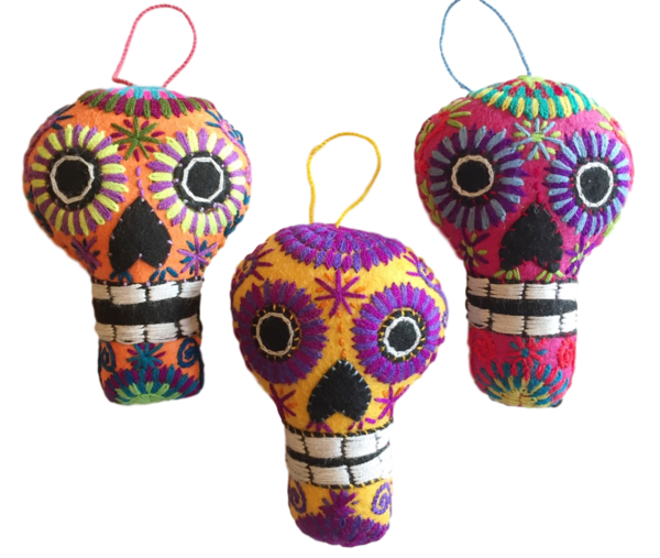 Embroidered Calavera Ornament, Large | Hand Embroidered Textiles