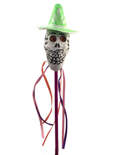 Calavera Maraca with Sombrero, S/2 | Day of the Dead Shakers (Maracas)