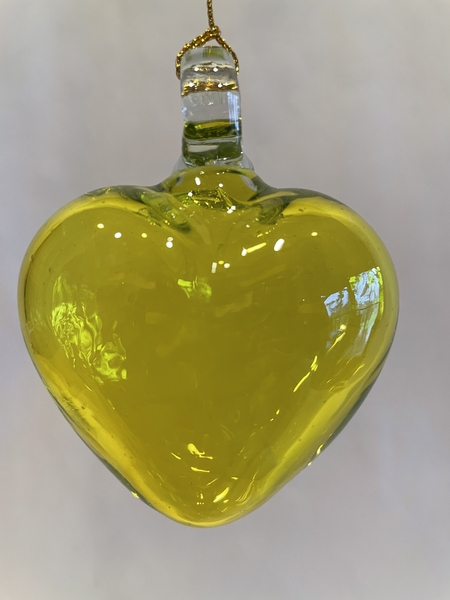 Mexican Blown Glass Heart, Yellow | Blown Glass Hearts