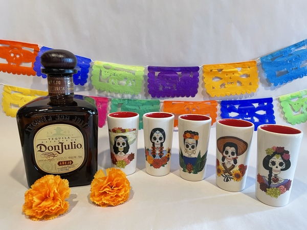 Catrina Shot Glass, Ceramic, Set of Five | Day of the Dead, Entertaining