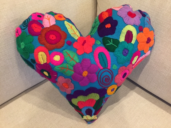 Large Heart Throw Pillow | Hand Embroidered Textiles