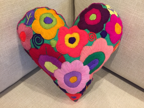 Small Heart Throw Pillow | Embroidered Hearts