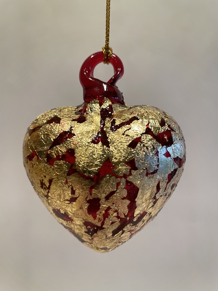 Red Heart with Gold Leaf | Blown Glass Hearts