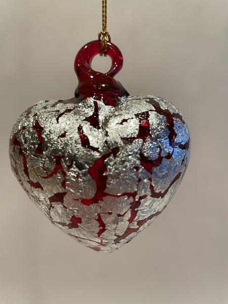 Red Heart with Silver Leaf | Blown Glass Hearts