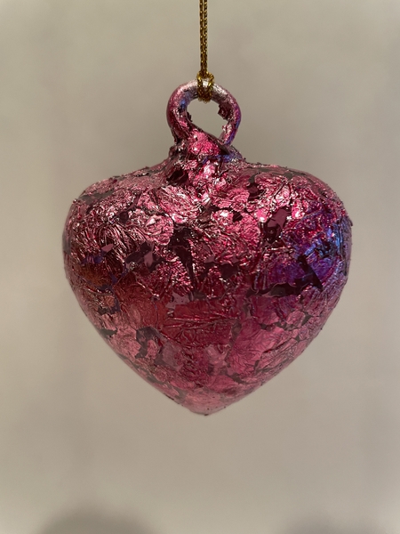 Fuchsia Heart with Fuchsia Leaf | Blown Glass Hearts