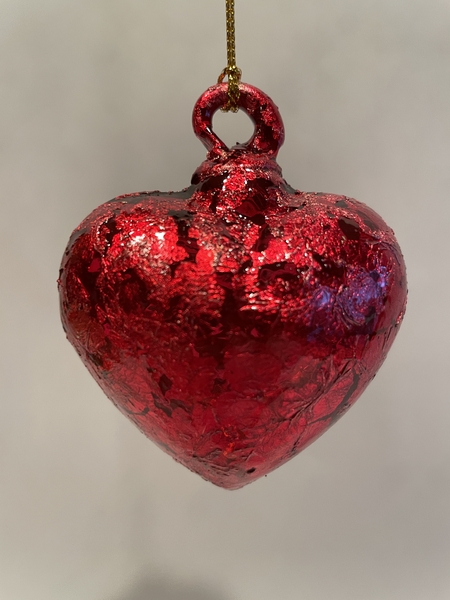 Red Heart with Red Leaf | Blown Glass Hearts
