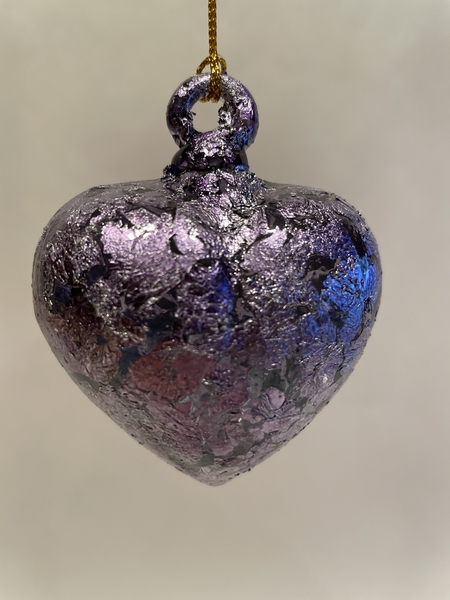 Purple Heart with Purple Leaf | Blown Glass Hearts