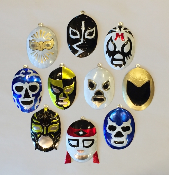 Assorted Tin Lucha Ornaments, S/10 | Mexican Lucha Libre