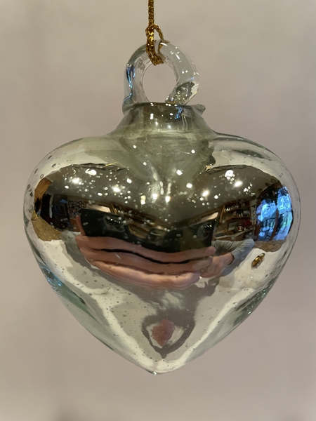 Mexican Blown Glass Heart, Silver |  New Arrivals