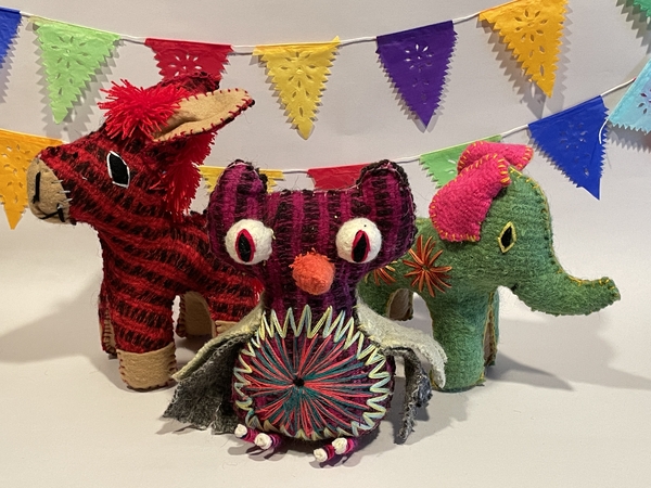 Hand Pieced Wool Animals, S/2 | Hand Embroidered Textiles