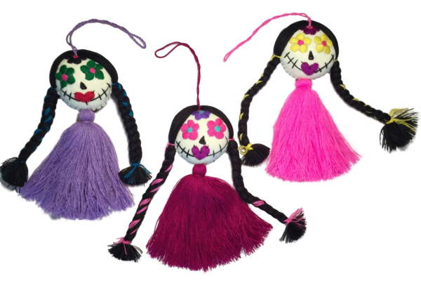 Embroidered Catrina Ornament, Single Pompom | Christmas Ornaments, Embroidered