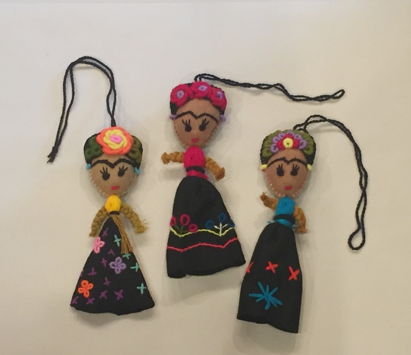 Frida Ornament with Skirt | Frida Ornaments, Hand Embroidered