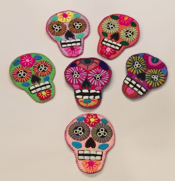 Embroidered Calavera Coasters, Set of 6 | Day of the Dead, Entertaining