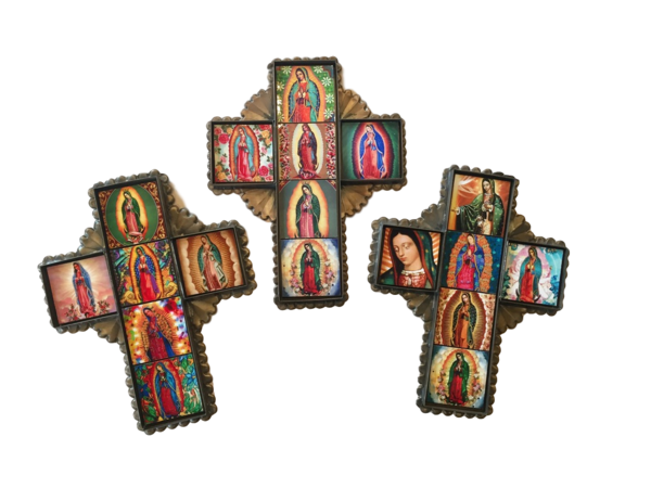 Tin Cross with Guadalupe Tiles, Small, S/2 | Mexican Crosses, Assorted