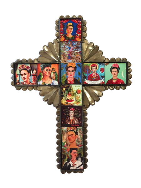 Frida Cross with Tiles, Tin, Large, S/2 | Frida Nichos & Tin Designs