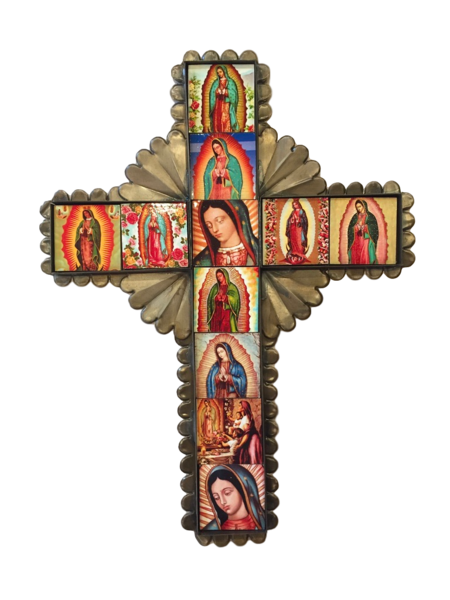 Tin Cross with Guadalupe Tiles, Large, S/2 |  New Arrivals