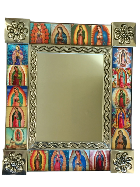 Tin Mirror with Guadalupe Tiles | Mexican Mirrors