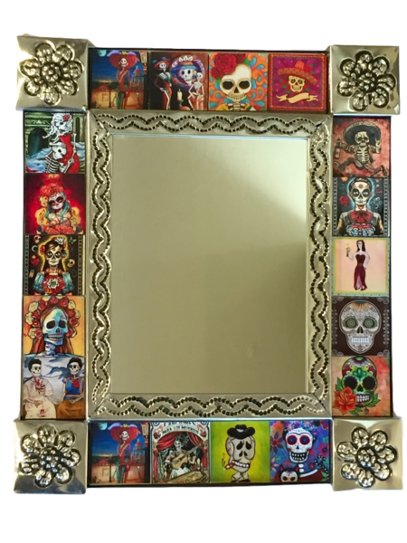 Tin Mirror with Day of the Dead Tiles | Mexican Mirrors