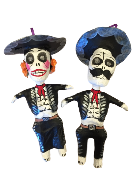 Day of the Dead Mariachi Ornaments, Large, S/2 | Day of the Dead Ornaments, Paper Mache