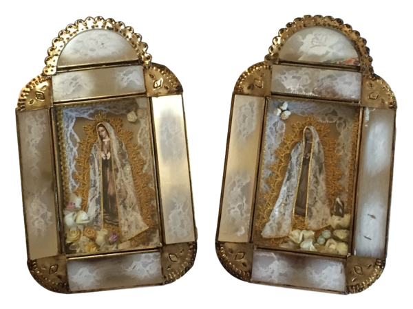 Large Antiqued Virgin Nicho, Lace Finish | Religious Nichos and Tin Decor