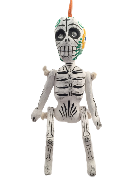 Day of the Dead Skeleton, White with Black, S/2 | Day of the Dead Ornaments, Paper Mache